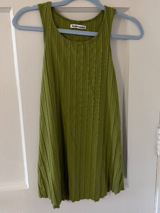 Reformation Dresses & Skirts - Reformation Mel Dress Olive Green Ribbed Knit Mini Dress XS/S (Altered)